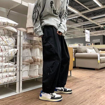 Hybskr Japanese Style Men Wide Leg Pants Solid Color Large Size Fashion Brand Cargo Pants Casual Harajuku Male Hip Hop Trousers aidase-shop